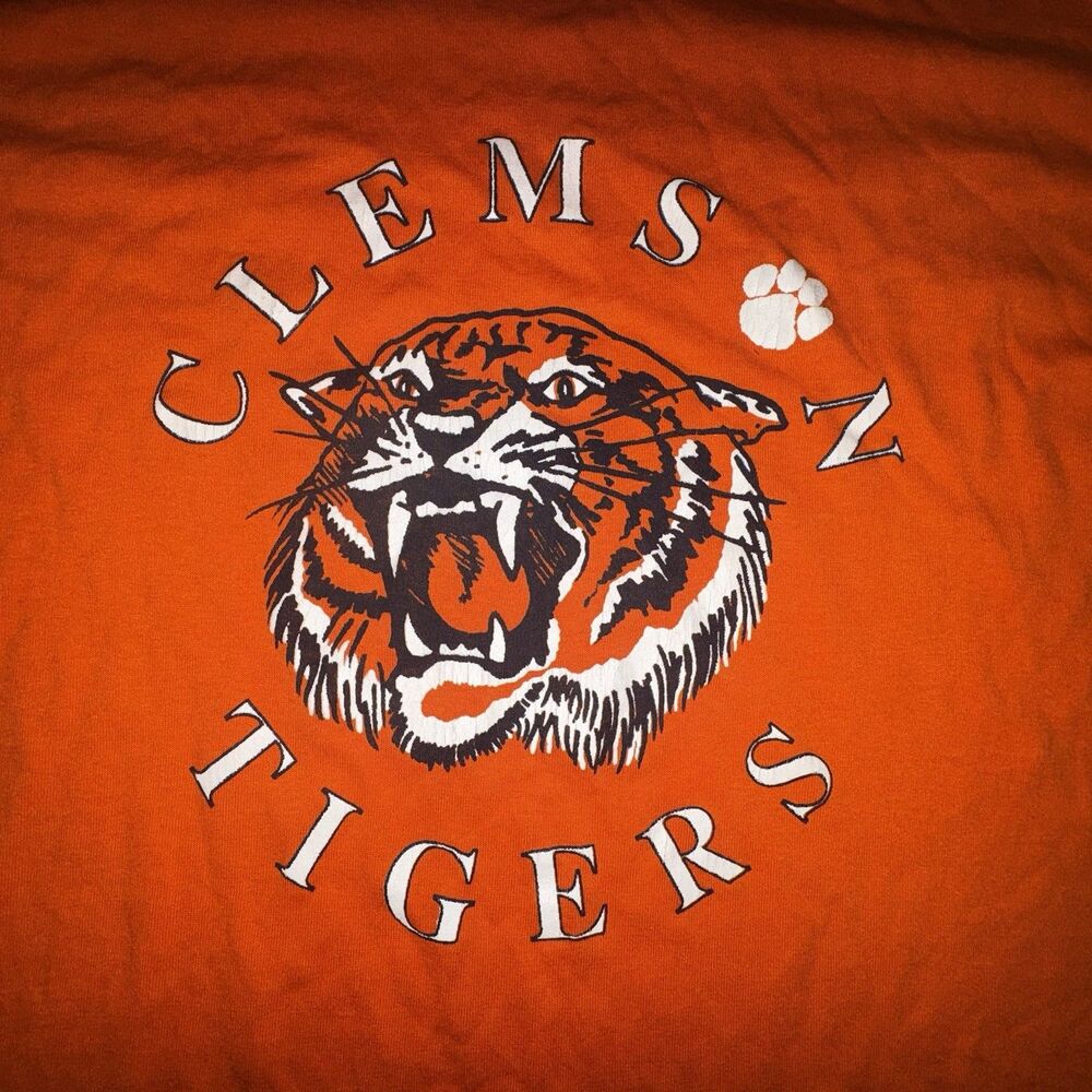 Vintage Clemson Tigers T Shirt LG Orange Rah Rah Sales 50/50 USA Single Stitch